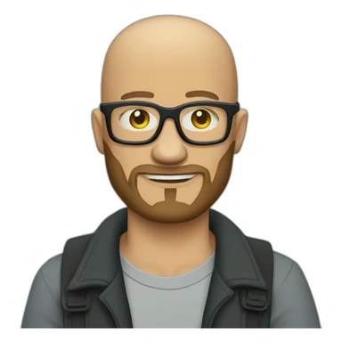 Tattooed bald man with beard and glasses, style Futurama sticker