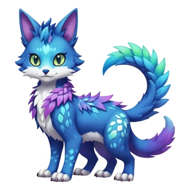 Kawaii iridescent beautiful pretty elegant divine edgy fantasy feline-vernid-sergal-Fakémon-Pokémon-fursona-animal-creature with accessories, full body, with intricate detailed markings sticker