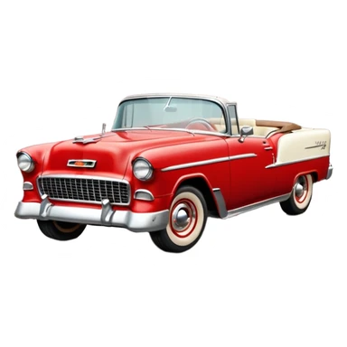 1955 Chevrolet Bel Air Convertible, Red-White color, with a bucket of brown mud pouring down on it, and the car itself is covered in brown mud on the sides that has stuck.32x32 pixels, aspect ratio: 1:1 sticker