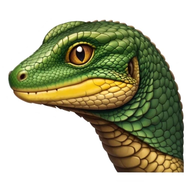 Cinematic Realistic Noble Monitor Lizard Portrait Emoji, Poised and imposing, with a robust, muscular build and a rugged, intricately scaled hide in natural olive and dark brown tones, a sharply defined head with intense, observant eyes, rendered with lifelike detail and authentic texture, high shine, intelligent and formidable, styled with an air of desert authority, focused and attentive, soft glowing outline, capturing the essence of a watchful and confident monitor lizard that appears ready to stride out of the screen with effortless power! sticker