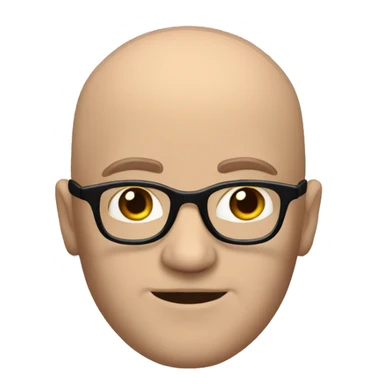 Bald white Man with brown hair, thick black glasses, smirking sticker