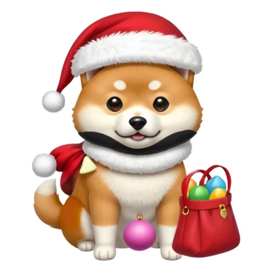 shiba inu wearing santa hat holding a bag of toys snowing sticker
