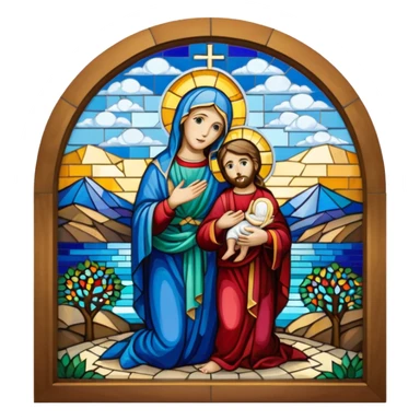 St Mary and Jesus as colourful Mosaic window image of the church sticker