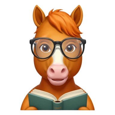 orange horse read book with glasses sticker