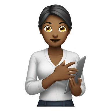 woman with pinched fingers and laptop sticker