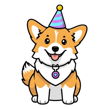 Corgi wearing birthday hat sticker
