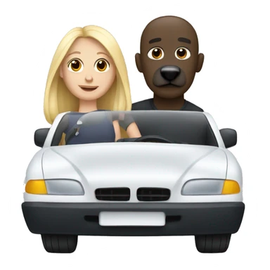 White couple and black dog in a car sticker