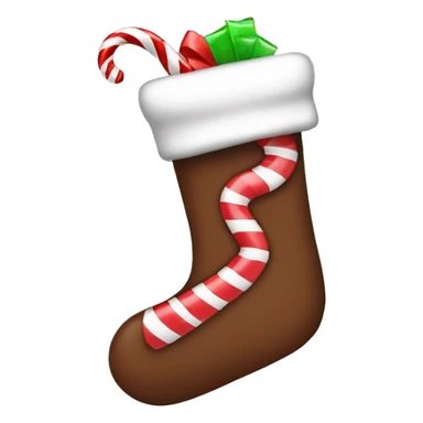 Brown stocking with candy cane inside  sticker