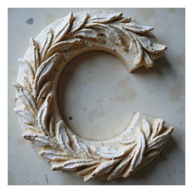 marble-textured letter C inspired by Greek statues, engraved laurel wreaths, slight glow, representing Chronos, only the letter C, no extra elements sticker