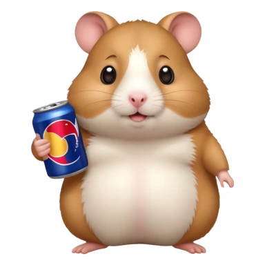 Funny cartoon-style fat hamster wide eyed with a can of redbull sticker