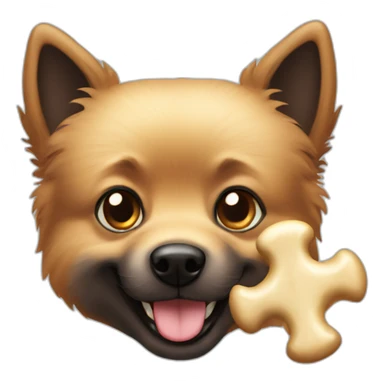 Cute dark spitz dog with bone sticker