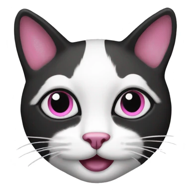black and white with foncé vert eyes happy cat emoji with pink nose sticker