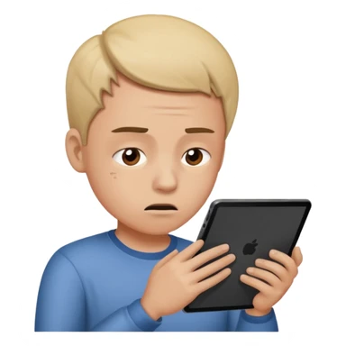 emoji holding and drawing on tablet, looking down at screen in frustration sticker