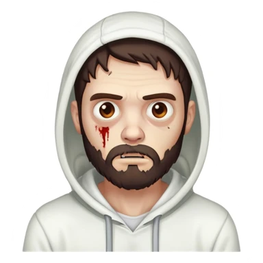thinking zombie wearing white hoodie, with dark brown hair and short full beard sticker