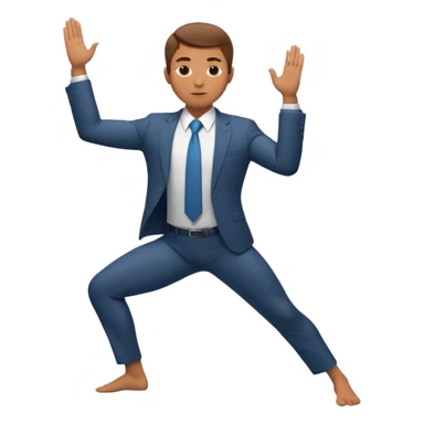 male professional in suit and tie holding Warrior II yoga pose sticker