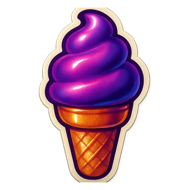 retro sticker of a purple ice cream cone, bold outlines, vintage sticker style sticker