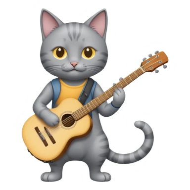 grey cat play guitar, long full body sticker