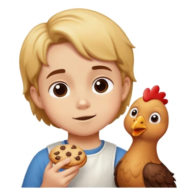 Kid eating chocolate chip cookie and chicken bake sticker