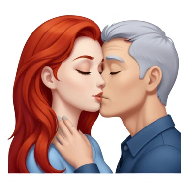 Long red hair woman kissing man with short gray hair sticker