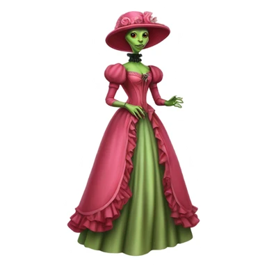 "green alien woman" galora in red pink Victorian dress elegant, full body sticker