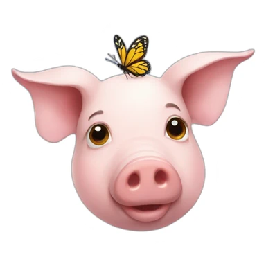 A pig with a little butterfly on his head sticker