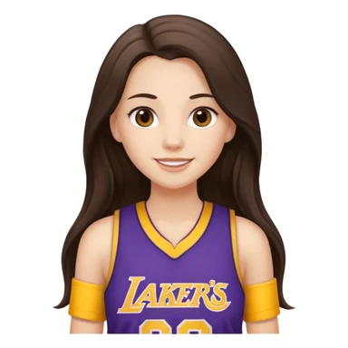 white happy long haired brunette girl in Laker's jersey sticker