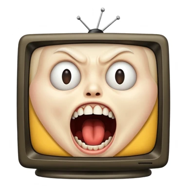 TV screen showing a screaming face sticker