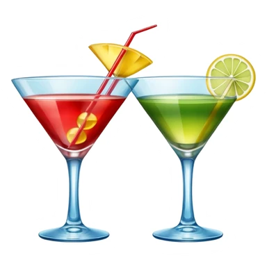 Create an two emoji of red and yellow cocktail, cheers with blue and green cocktail, no tube just cocktail in glass sticker