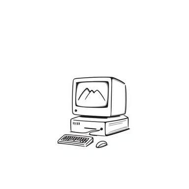 Pixel art style old Macintosh computer, simple monochrome linework sticker
