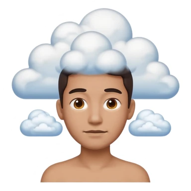 contour of a person front view from shoulders up, filled entirely with 3D clouds in apple emoji style, clouds like in the reference, no background sticker