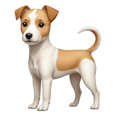 a full body facing front on of a buff white parson russell terrier looking dog the size of a kelpie with light brown long ears resting on its face and a light brown patch above one eye and a large snout. the rest of the dog is completely white.  sticker