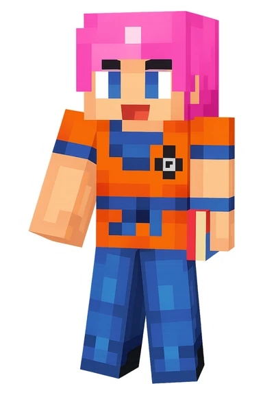 Extract the Goku Girl character (second from left, pink hair) from the image as a separate image with a transparent background. Keep the original style and quality intact. sticker