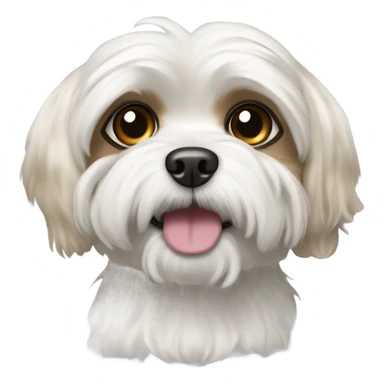 A white maltese / shitzoo dog with tan spots, curly fur and big eyes sticker