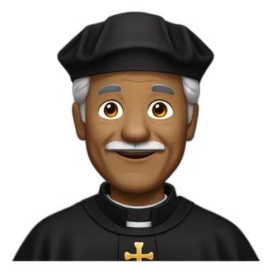 An older Don Bosco as a brown man in a black priest suit using a biretta sticker