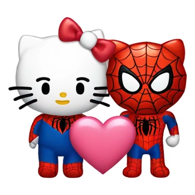 hello kitty with spiderman holding a heart sticker