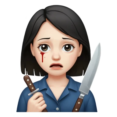 Girl crying holding a knife sticker