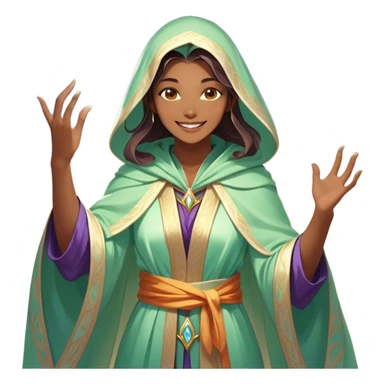 Clash of Clans aesthetic Cheerful Mage Portrait Emoji, With a bright, joyful expression and an aura of radiant magic, showcasing a stylish, robed figure with flowing garments and sparkling eyes in natural skin tone that convey boundless curiosity, Simplified yet expressive features, highly detailed, glowing with a soft, luminous mystical light, high shine, upbeat and wise, stylized with an air of fantastical wizardry, soft glowing outline, capturing the essence of a cheerful mage ready to cast spells of wonder on legendary quests! sticker