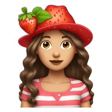 Brunette girl with long hair and strawberry hat sticker