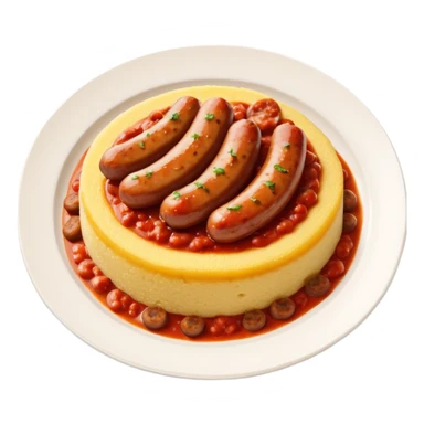 Fammi l’emoji di una polenta con tanto sugo SOPRA e una salsiccia intera sopra (non tagliata) sempre con il sugo   sticker