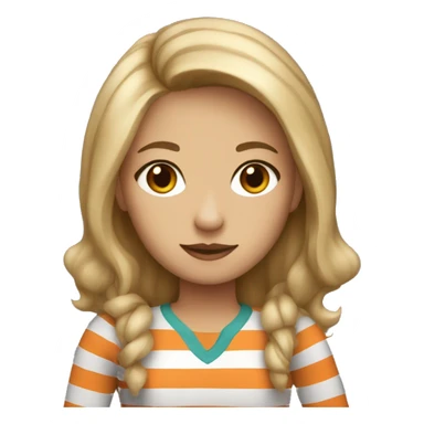 a dark blonde with grey eyes and a striped long sleeve shirt with a fox toy sticker