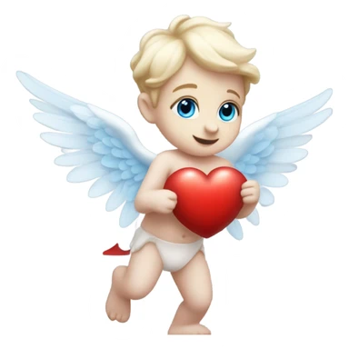 Realistic Photo of flying pale cupid with blue eyes and red heart arrow  sticker