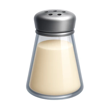 Keep the image exactly the same, just add salt shaker holes to the top of the metallic lid. The style is iOS emoji style, 3D, shiny, smooth gradients, soft shadows, realistic salt shaker shape, no face. Add a subtle highlight to the glass. sticker