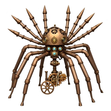 Eight Legged mechanical walking machine made of steel with people riding aboard. Is very steampunk sticker