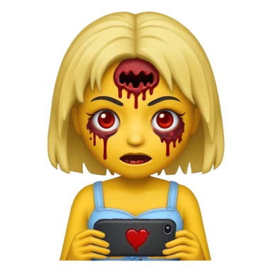 faça uma boneca zumbi estilo emoji do iphone com cabelo cacheado castanho e olhos castanhos sticker