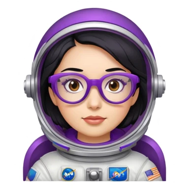 female astronaut with black hair brown eyes and purple glasses sticker