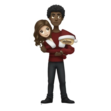 a male vampire next to his lightskin girlfriend in front of a christmas tree sticker