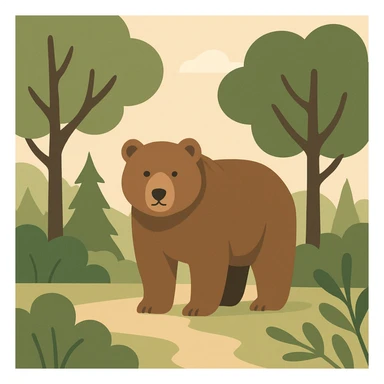 Flat design style grizzly bear in the forest sticker