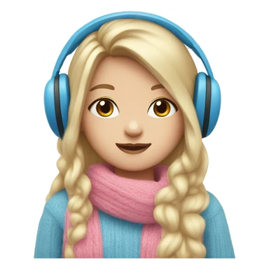 Blonde long hair girl with pink sweater, blue eyes, and white earmuffs  sticker