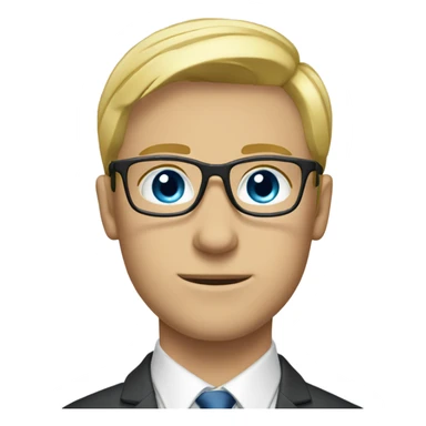 Blond male with medium short hair, blue eyes, in a suit, with glasses sticker
