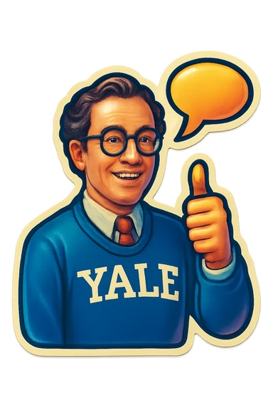 Профессор Йельского университета показываем указательный палец вверх, от головы отходить bubble speech sticker